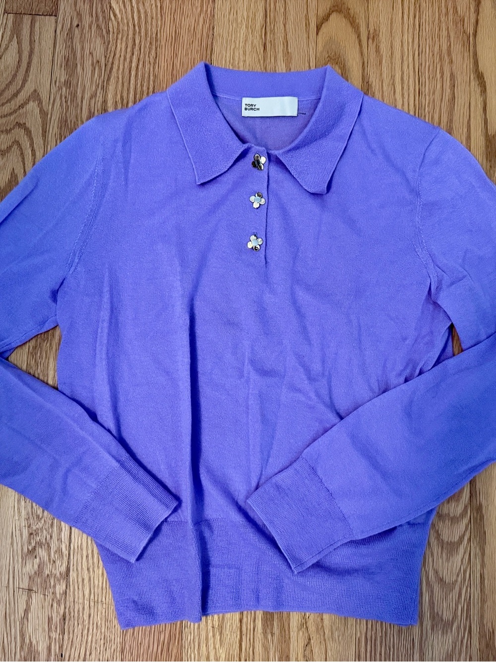 Tory Burch Lilac Collared Long-Sleeve Cashmere Polo Sweater